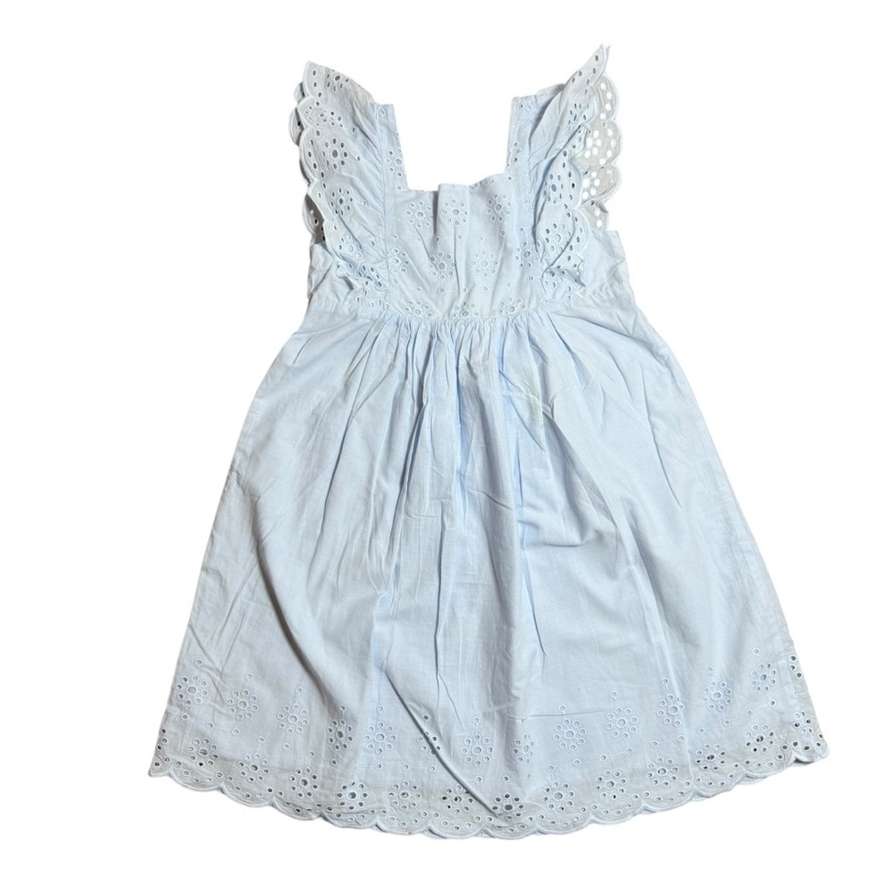 H&M Girls Light Blue Eyelet Dress Sleeveless Flutter Strap Fit & Flare Size 8